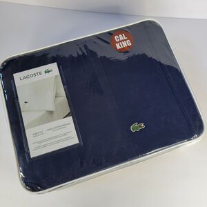 Lacoste Navy Blue 4pc CALIFORNIA KING Sheets Set 100% Cotton Crocodile Logo CAL